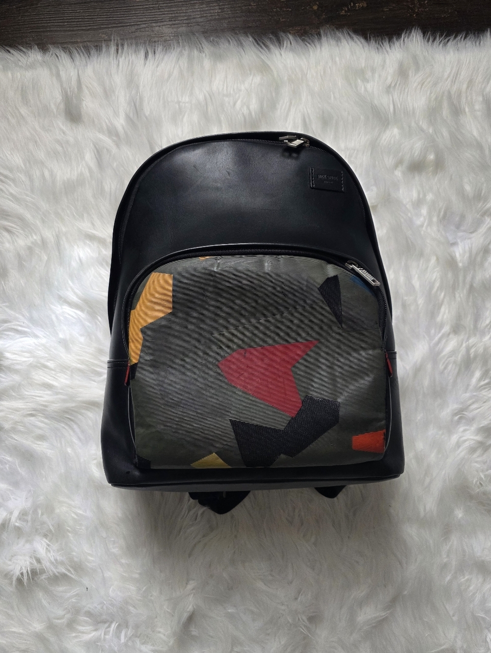Jack Spade Black Backpack with Multicolor Geometric Front
